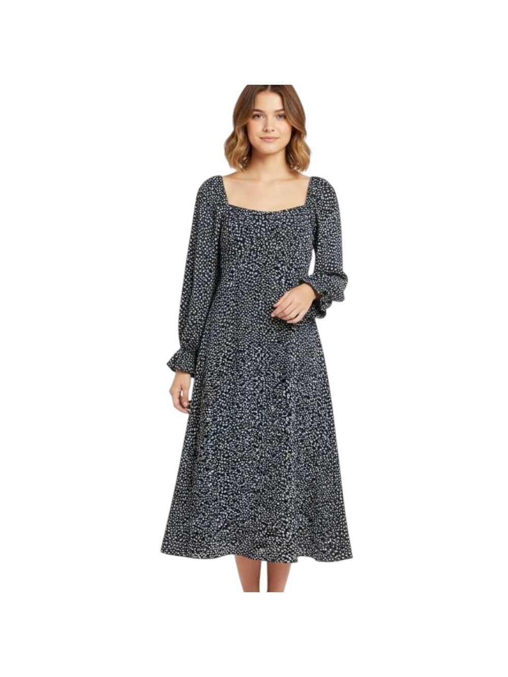 Mi Ami Francesca's Tabitha Navy Dotted Midi Dress Small